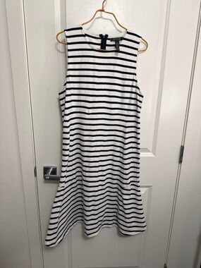 Ralph Lauren White and Navy Striped Sleeveless Midi Dress in size XL